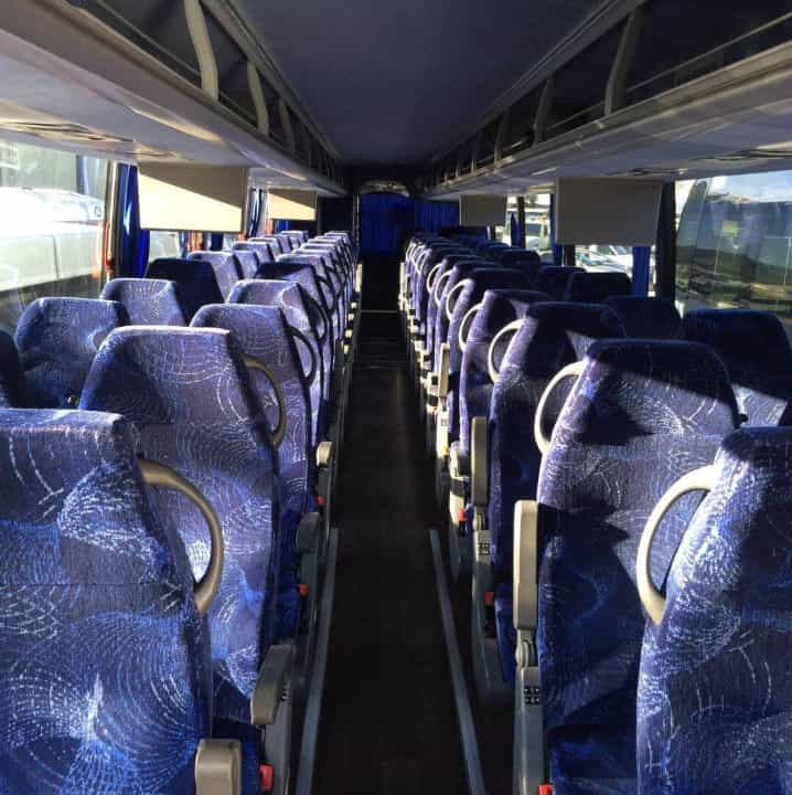 interior of a charter bus